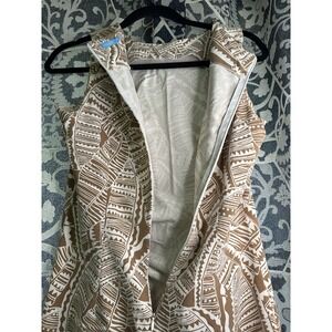 J. MCLAUGHLIN Stretch Tribal Palm Leaf Pleated Side Tank Dress Size 6